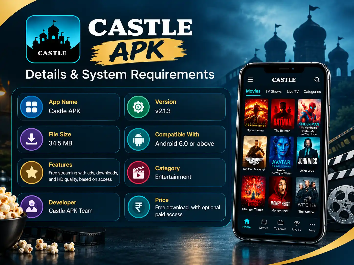 Castle APK showing version, file size, and compatibility